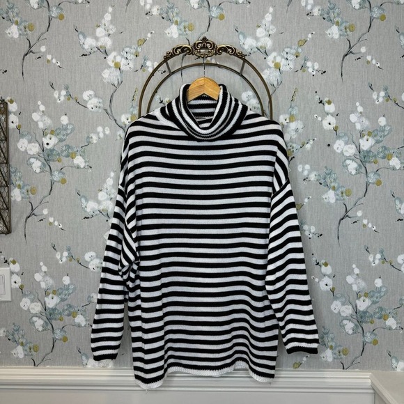 Mono B Sweaters - Mono B Black and White Striped Cowlneck Sweater - NWT - One Size